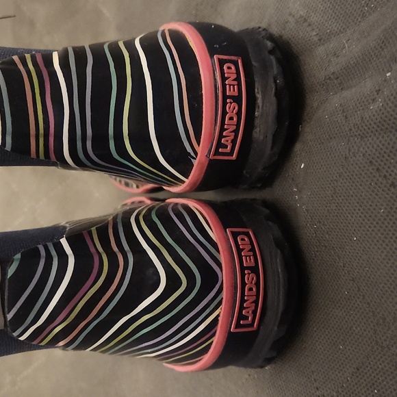Lands End Navy and Colorful Striped Rain Boots Toddler Size 7M - Picture 2 of 5